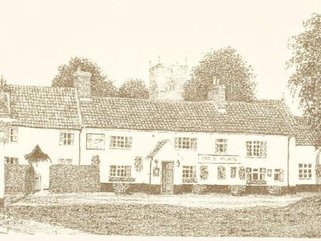 Fox & Hounds,  Lyng, pencil drawing Image.