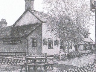 Railway, Framingham, Norfolk, pencil drawing Image.