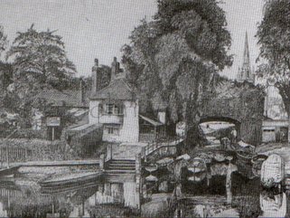 Old  scene  Pulls  Ferry,  Norwich. Norfolk (pencil drawing) Image.