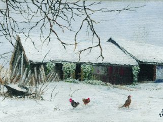 Barn in snow Image.